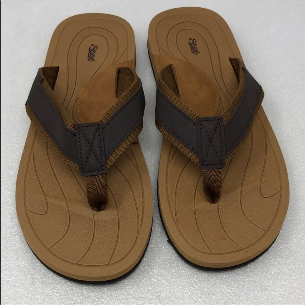 Strand Flip Flops for Men Brown & Tan Toe Post Sandals Size 11 Vacation Casual